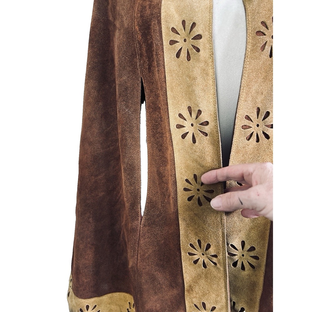 RARE Vintage 60s 70s Suede Leather Cape Jacket OOAK One Size - Picture 5 of 12